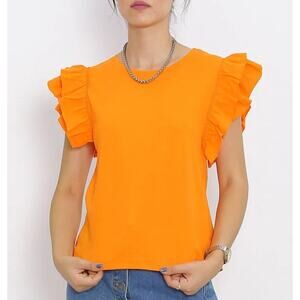 INDUSTRY • Orange Ruffle Statement Sleeve Scoop Neck Tank Top